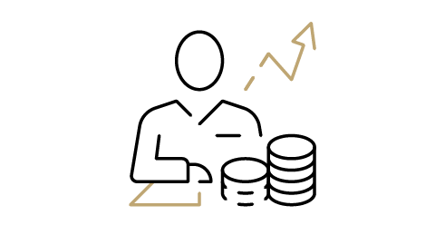 grapic of person sitting with coins with an arrow going upwards behind